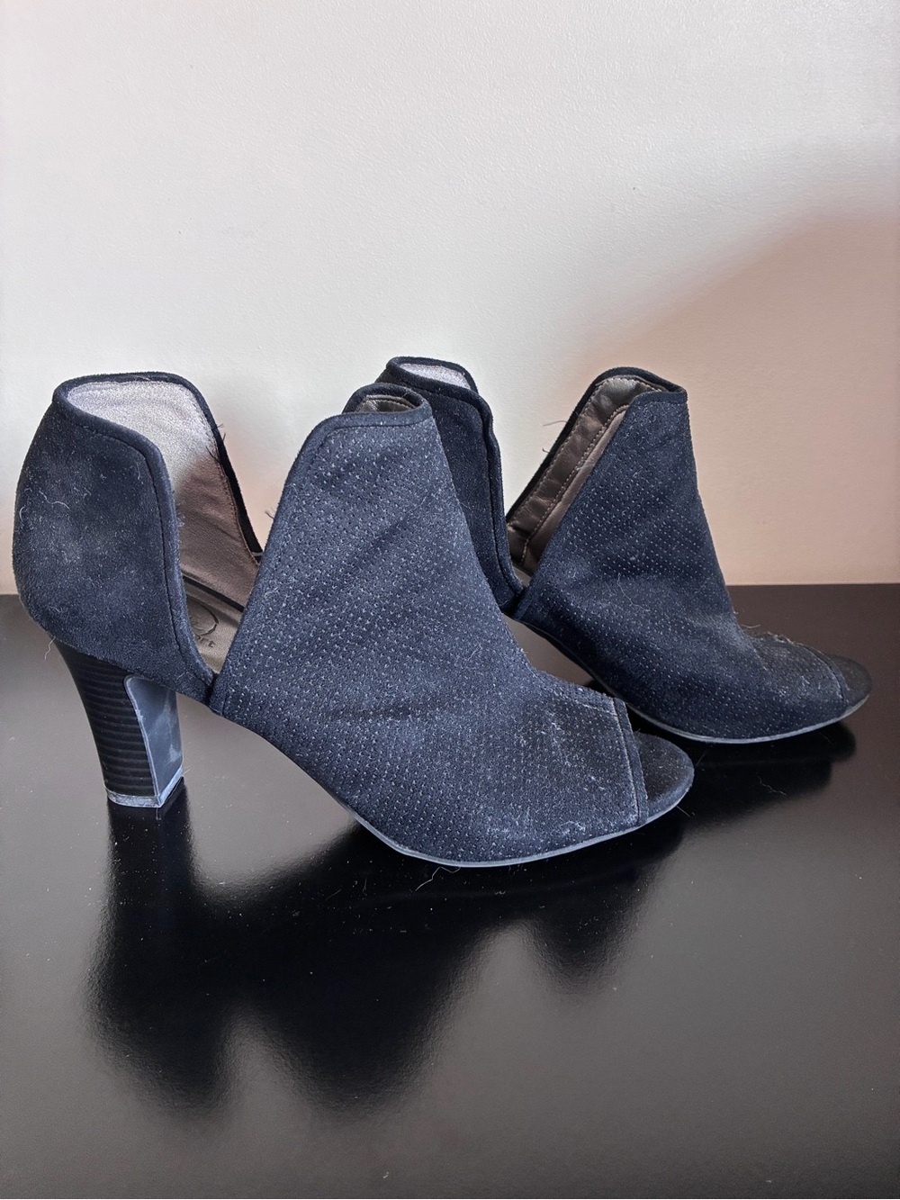Josef Seibel Black Suede Open-Toe Ankle Booties